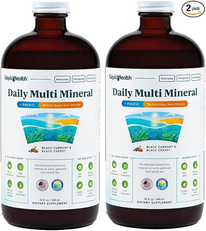 LIQUIDHEALTH Daily Multi Mineral Liquid Supplement with Fulvic Acid, Plant Based Ionic Aquamin Sea Trace Ocean Minerals - Immune Support, Energy, Gut Health, Detox - Vegetarian, Sugar-Free (2 Pack)