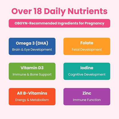 Prenatal Vitamin Gummies with DHA | Vegan Prenatal Vitamins for Women with Omega 3, Methylfolate, Choline & D3, Pregnancy Vitamins for Fetal Development | Gummy Multivitamin Supplement, 120 Count