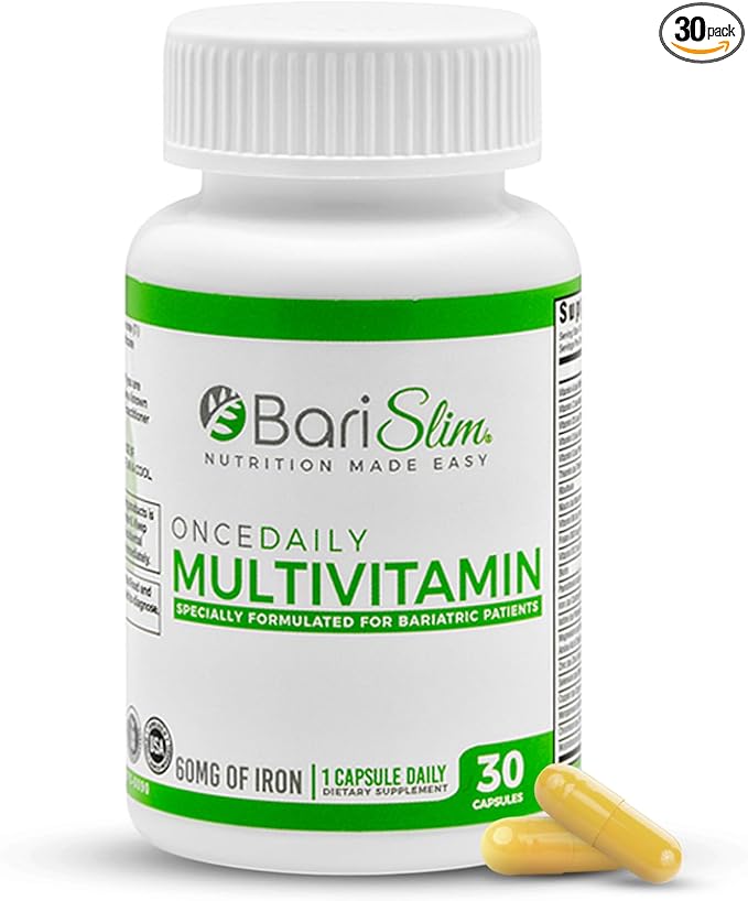 BariSlim Once Daily Bariatric Multivitamin Capsule - 60mg of Iron - Bariatric Vitamin & Supplement for Post Bariatric Surgery Including Gastric Bypass & Gastric Sleeve | 30 Day Supply
