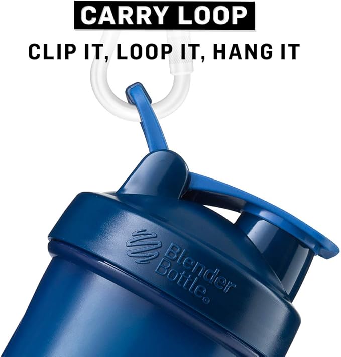 BlenderBottle Shaker Bottle with Pill Organizer and Storage for Protein Powder, ProStak System, 22-Ounce, Navy