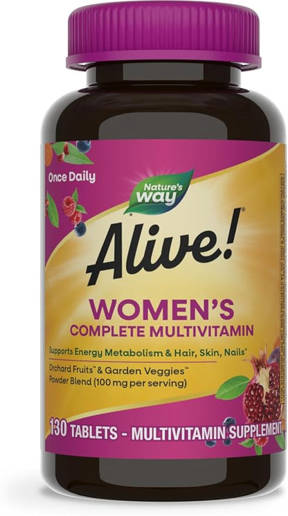 Nature's Way Alive! Daily Complete Multivitamin for Women, Supports Energy Metabolism, Hair, Skin & Nails*, B-Vitamins, 130 Tablets, 130 Tablets (Packaging May Vary)