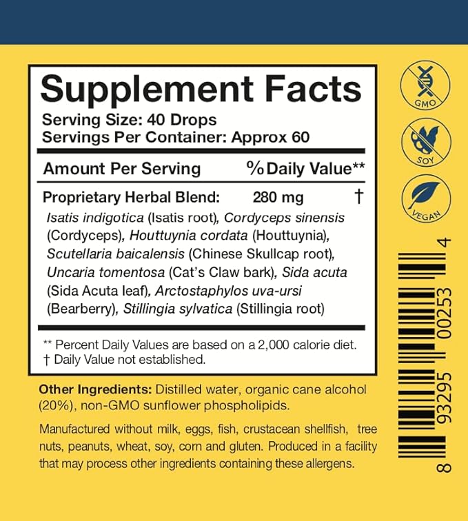 Researched Nutritionals Myc-P - Targeted Microbial Support - Cat's Claw, SIDA Acuta, Houttuynia, Chinese Skullcap, Bearberry - Vegan Herb Extract for Immune & Cleanse Detox Support (4 Fl Oz)