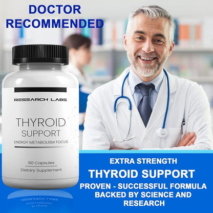 Research Labs Thyroid Support + Iodine Supplement - Energy, Metabolism, Focus (120 Total Capsules) - 2 Pack. Supports Proper Hormone Levels for Overall Well-Being. Made in USA.