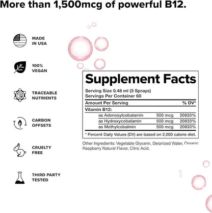 Complement Bundle- Vegan Multivitamin (90 Capsules) & Triple B12 Spray (60 Servings) - Complete Nutrition with Omega 3, Vitamins D3 K2, Zinc, Magnesium & Raspberry- Flavored B12 for Energy & Health