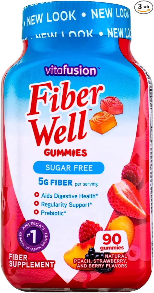 VitaFusion, Fiber Well Gummies, Fiber Supplement, Assorted Flavors - 90 gummies, Pack of 3