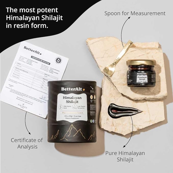 BetterAlt Pure Himalayan Shilajit Resin Pack of 2 High Potency Gold Grade 150 Servings for Energy Boost & Immune Support, 85+ Trace Minerals, 75%+ Fulvic Acid, with Lab Test Report,400 mg