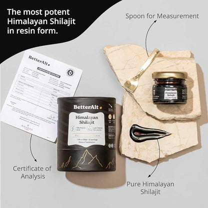 BetterAlt Pure Himalayan Shilajit Resin Pack of 2 High Potency Gold Grade 150 Servings for Energy Boost & Immune Support, 85+ Trace Minerals, 75%+ Fulvic Acid, with Lab Test Report,400 mg