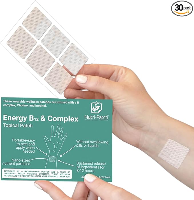 Energy B12 &Complex Topical Patch,Infused with B1,B2,B3,B12,B9,Biotin,and Other Wellness Ingredients.Designed to give You a Boost (30/Pack).