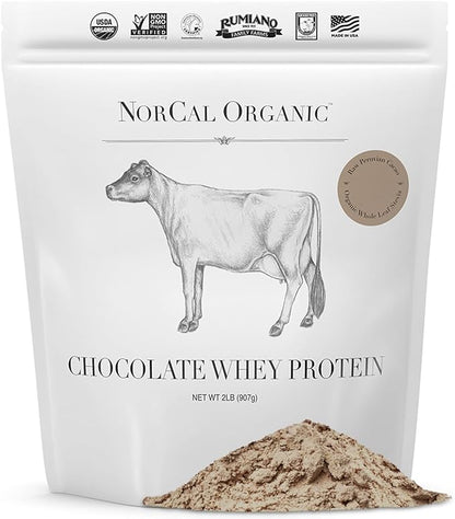 NorCal Organic Chocolate Whey Protein | 100% USA Grass-Fed, USDA Certified | Naturally Flavored with Raw Cacao from California Family Farms | 32 Ounce (Pack of 1) - 32 Servings