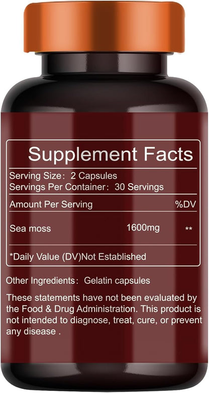 Sea Moss Capsules - Organic, Nutrient-Rich, Vegan, Gluten-Free Supplement for Immunity & Skin Health