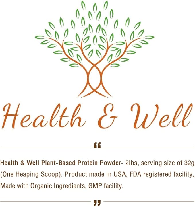 Health & Well Plant-Based Protein Powder, Contains Three Vegan proteins and Eight Different Super Fruits (Chocolate)