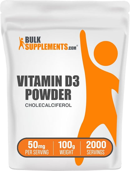 BulkSupplements.com Vitamin D3 Powder - Cholecalciferol, Vitamin D Supplements, Vitamin D3 5000 IU - Gluten Free, 50mg (125mcg of Vitamin D3) per Serving, 100g (3.5 oz) (Pack of 1)