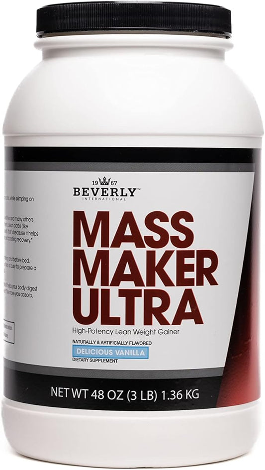 Beverly International Mass Maker Ultra Vanilla, 14 Servings, 3lb. Build Lean Mass Like a Pro!! Milk Protein Isolate, Whey Protein Isolate + Egg. MCT Oil. Clean Carbs, Great taste!