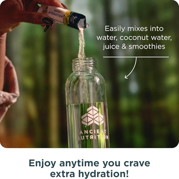 Ancient Nutrition Rapid Hydration Powder, Lemon Lime, Electrolytes from Natural Sea Salts and Red Marine Algae, Supports Rapid Body Hydration and Cellular Health, 15 Servings