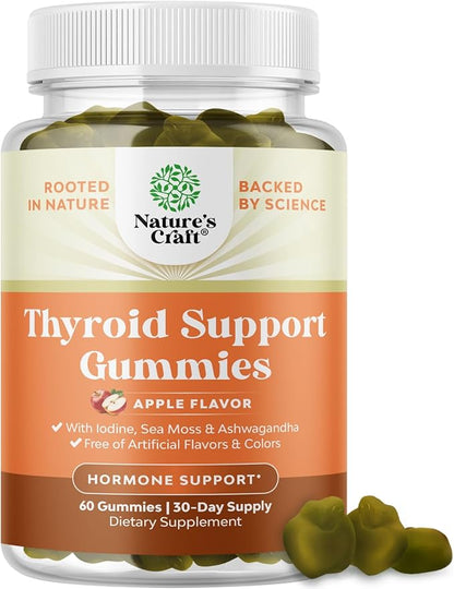 Vegan Thyroid Gummies with Sea Moss - Thyroid Support Gummies for Comprehensive Thyroid Support for Men and Women with Iodine Selenium and Other Potent Vitamins - Gelatin-Free Non-GMO - 60 Gummies