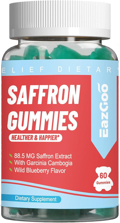 Saffron Supplements Gummies, Saffron Extract for Positive Mood & Calm Nerve, Boost Energy, with Garcinia Cambogia, Vitamin A, B12, Rhodiola Rosea - 120 Gummies