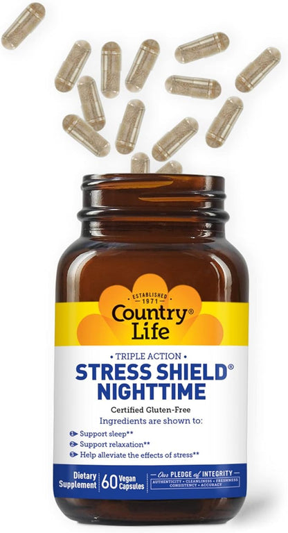 Country Life - Triple-Action Stress Shield Nighttime - 60 Vegetarian Capsules