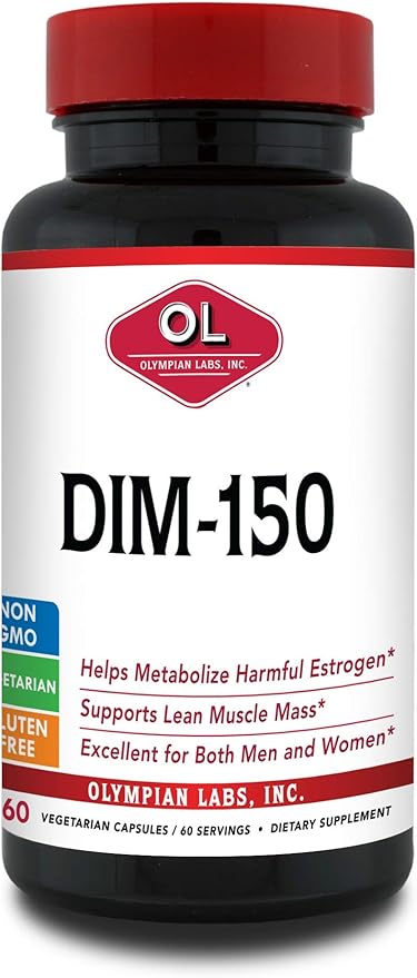Olympian Labs DIM Diindolylmethane Supplement 150mg, 60 Caps Metabolize Estrogen Level, Prostate, Uterine, Cervical Health
