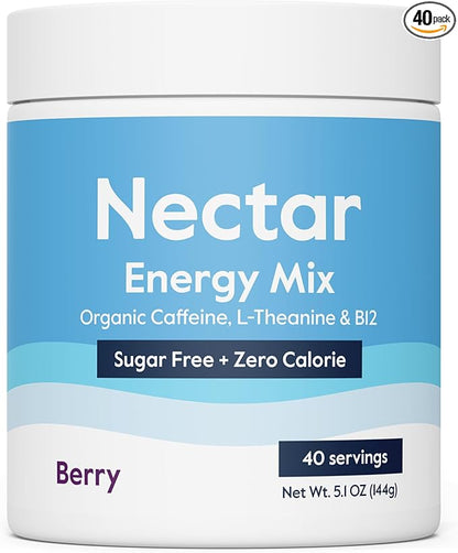 Nectar Energy Booster - Organic Caffeine, B12 & Electrolytes - Sugar Free & Zero Calorie – Healthy Coffee, Energy Drink & Soda Alternative – Hydration & Energy Supplement (Berry 40 Serving Tub)