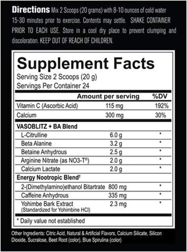 FULLBLITZ Fully Loaded Pre-Workout | Energy Booster + Huge Dual Pathway Nitric Oxide Boosting Muscle Pumps, Laser Focus & Nootropic Blend – 24 Workouts (Rainbow Candy)