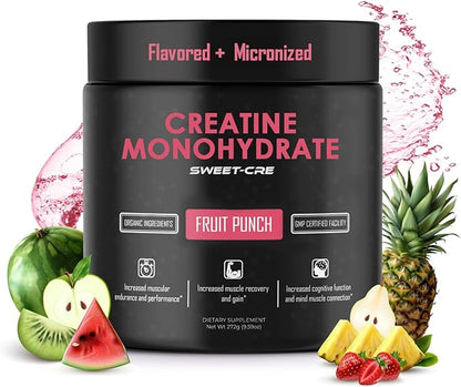 Creatine Monohydrate – 5g Creatine Monohydrate Powder – Advanced Creatine for Women and Men – Bulk Supplements Creatine with Organic Ingredients – Delicious Fruit Punch Flavor – 9.8oz