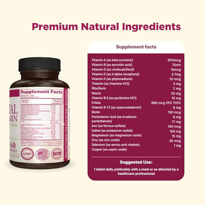 Prenatal Multivitamin - Helps Promote Pregnancy Health - Supports Immune System & Fetal Development - Essential Nutrients for Mom & Baby - Safe Formula - Dietary Supplement - 60 Tablets