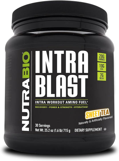 NutraBio Intra Blast BCAA EAA Electrolyte and Hydration Powder - Amino Acid Supplement, EAA/BCAA Powder - Non-GMO and Gluten Free - Sweet Tea - 30 Servings