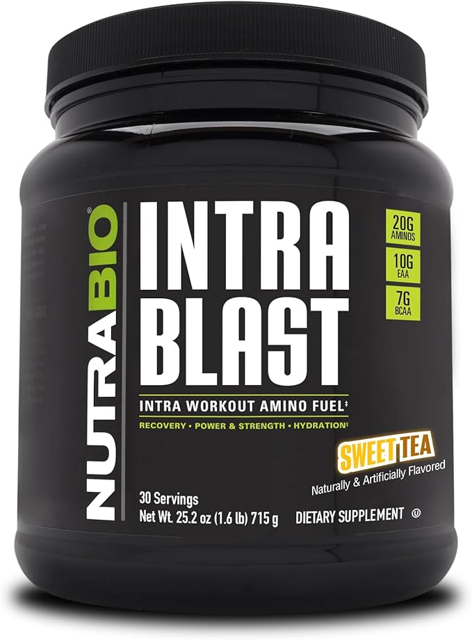 NutraBio Intra Blast BCAA EAA Electrolyte and Hydration Powder - Amino Acid Supplement, EAA/BCAA Powder - Non-GMO and Gluten Free - Sweet Tea - 30 Servings