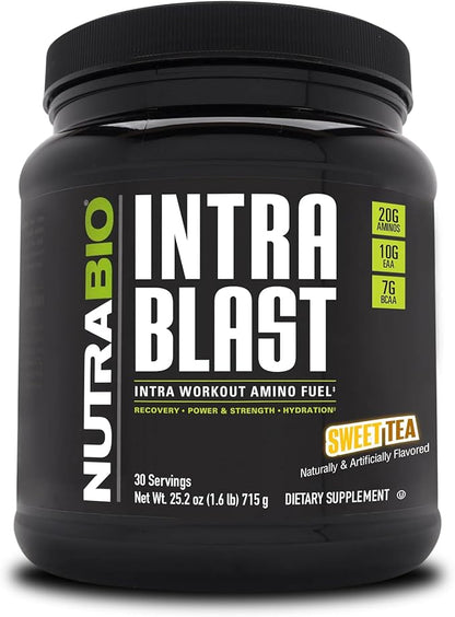NutraBio Intra Blast BCAA EAA Electrolyte and Hydration Powder - Amino Acid Supplement, EAA/BCAA Powder - Non-GMO and Gluten Free - Sweet Tea - 30 Servings