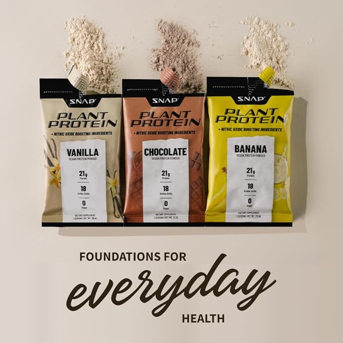 Snap Supplements 100% Plant Based Protein Powder Stick Packs with Nitric Oxide Booster (10 Pack, Variety Pack)