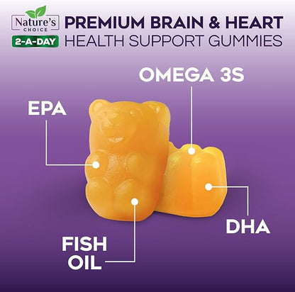 Omega 3 Fish Oil Gummies - Triple Strength Omega 3 Gummy Vitamins, High Absorption EPA & DHA Fatty Acids, for Heart Health & Brain Support, Nature's Fish Oil Supplement, Orange Flavor - 60 Gummies