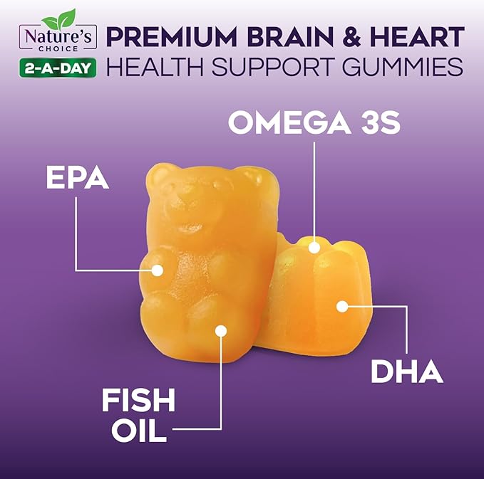 Omega 3 Fish Oil Gummies - Triple Strength Omega 3 Gummy Vitamins, High Absorption EPA & DHA Fatty Acids, for Heart Health & Brain Support, Nature's Fish Oil Supplement, Orange Flavor - 120 Gummies