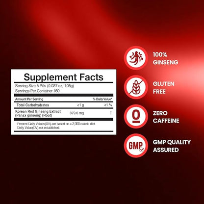 CheongKwanJang Korean Panax Red Ginseng Extract 800 Pills, Panax Ginseng Root Powder Pills for Men & Women, Natural Energy Supplements