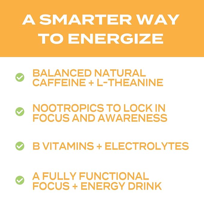 Forgge Focus Energy Drink Powder - Lion’s Mane, Alpha-GPC, L-Theanine and Nootropics for Focus - Vitamins + Electrolytes - Natural Caffeine, Sugar Free (Peach Mango)