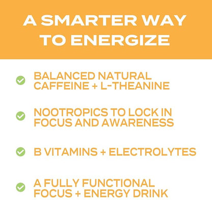 Forgge Focus Energy Drink Powder - Lion’s Mane, Alpha-GPC, L-Theanine and Nootropics for Focus - Vitamins + Electrolytes - Natural Caffeine, Sugar Free (Peach Mango)