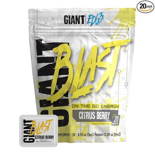 Giant Edge Series Giant Blast - On the Go Energy Formula, Caffeinated Energy Shot with Glycerol and Nootropics for Energy & Endurance (Citrus Berry, 20 Pack)