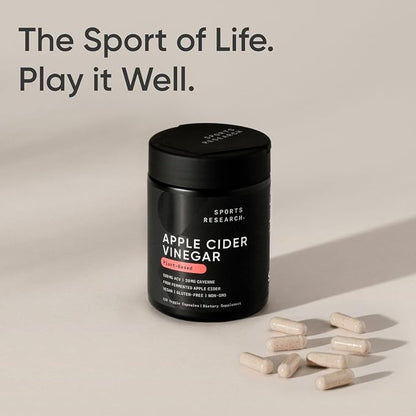 Sports Research Apple Cider Vinegar with Cayenne Pepper | Made from Organic Fermented Apple Cider - Non-GMO Project Verified & Vegan Certified (120 Veggie Capsules)