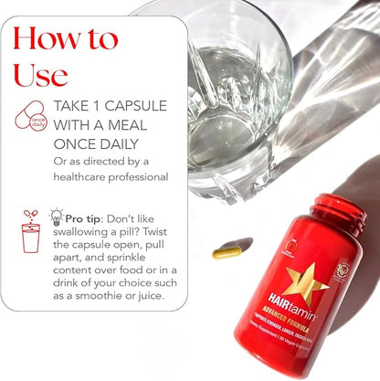 HAIRtamin Advanced Hair Vitamins for Women & Men | All Natural Vegan 5000 Mcg Biotin Capsules Hair Vitamin Supplement | Hair Skin and Nail Vitamins to Promote Hair Growth & Thickness (3 -Pack)