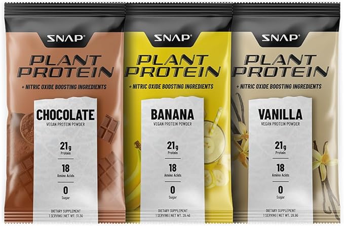 Snap Supplements 100% Plant Based Protein Powder Stick Packs with Nitric Oxide Booster (10 Pack, Variety Pack)