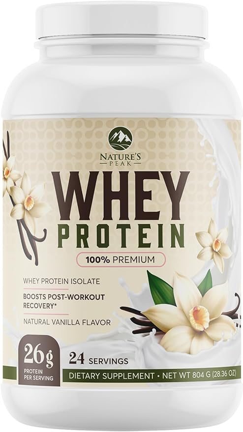 Premium 100% Whey Protein Powder 26g, Creamy French Vanilla, Advanced Isolate Protein for Muscle Gain, Recovery & Immune System Support, No Added Sugar, For Shakes & Vanilla Smoothies - 24 Servings