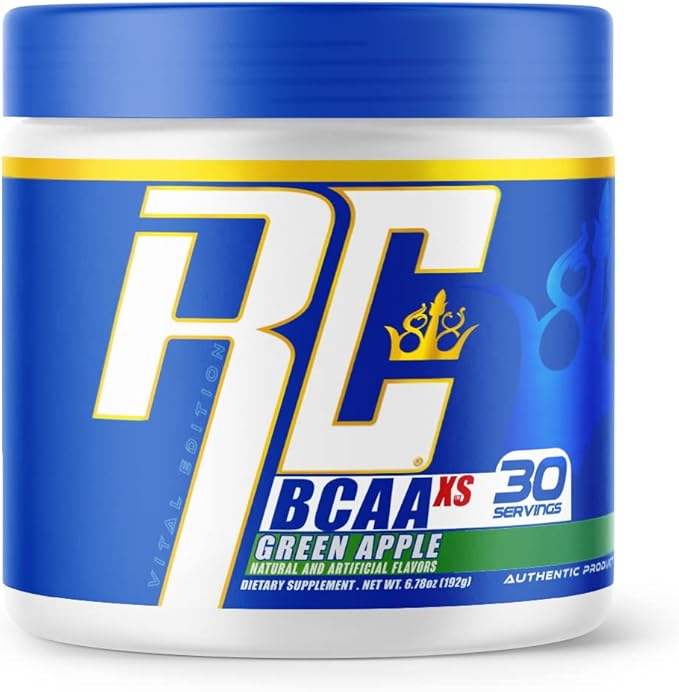 Ronnie Coleman's BCAA XS Powder with EAAs, Branched Chain Amino Acids Post Workout Muscle Recovery, Sugar Free Hydration Drink for Women and Men, Green Apple, 30 Servings