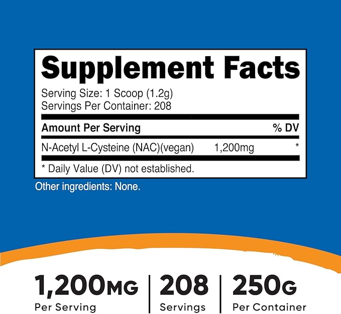 Nutricost N-Acetyl L-Cysteine (NAC) Powder 250 Grams - Vegan NAC, Non-GMO, Gluten Free