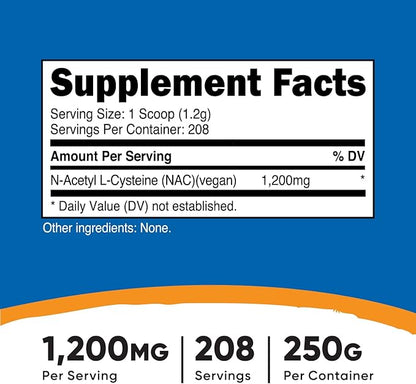 Nutricost N-Acetyl L-Cysteine (NAC) Powder 250 Grams - Vegan NAC, Non-GMO, Gluten Free