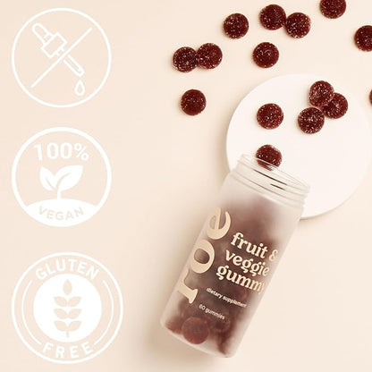 Roe Wellness- Kids Immune Support Vitamin Gummies Fruits & Veggie Probiotics | Clean Ingredients, No Artificial Colors or Flavors | Concentrated 18 Vegetable & 8 Fruit (60 Count)