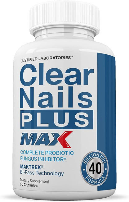 Justified Laboratories (3 Pack) Clear Nails Plus Max Pills 40 Billion CFU Probiotic Supports Strong Healthy Hair Skin Nails 180 Capsules