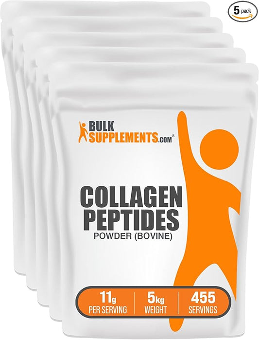 BulkSupplements.com Collagen Peptides Powder - Collagen Supplement, Bovine Collagen Powder - Powdered Collagen, Hydrolyzed & Gluten Free, 11g per Serving, 5kg (11 lbs) (Pack of 5)