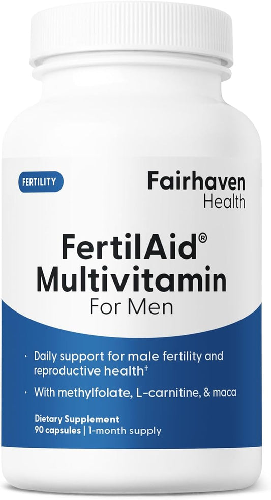 Fairhaven Health FertilAid for Men Prenatal Male Fertility Supplement | Count and Motility Support Pre-Conception for Him | Fertility Support Includes L-carnitine, Zinc, and Folate | 90 Capsules