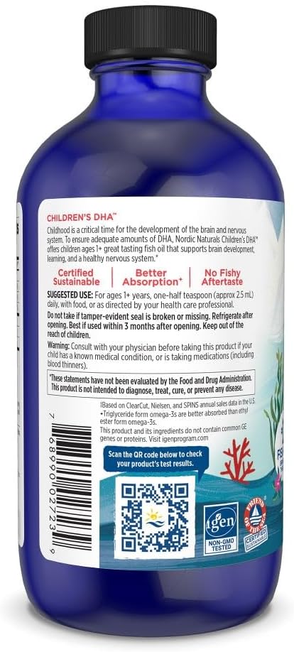 Nordic Naturals Children’s DHA, Strawberry - 8 oz for Kids - 530 mg Omega-3 with EPA & DHA - Brain Development & Function - Non-GMO - 96 Servings