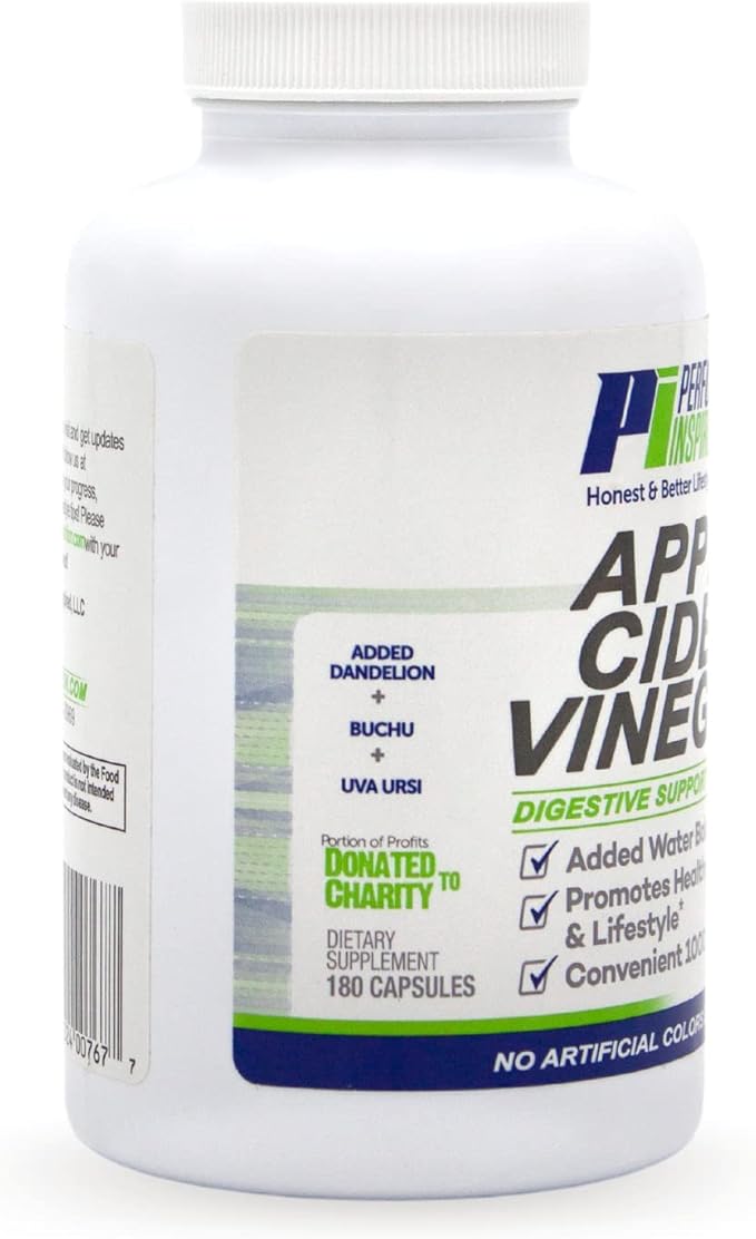 Performance Inspired Nutrition Apple Cider Vinegar Natural Capsules Supports Healthy Weight Loss - Blood Sugar & Immune System - Water Balance - Big- 180 Count