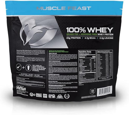 Muscle Feast 100% Grass-Fed Whey Protein, Pastured Raised Hormone Free All Natural, Unflavored, 5lb